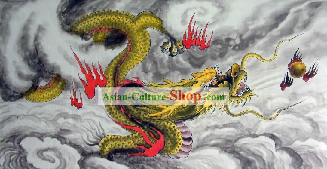 Dragão pintura tradicional chinesa por He Lin
