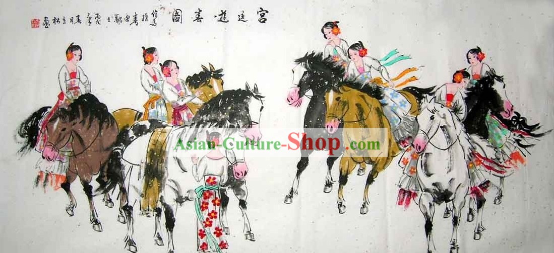 中国の伝統宮殿の絵画 - 李歌で旅する女
