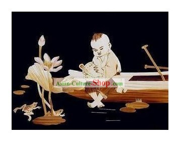 中国の伝統小麦の絵画 - 読書ボーイ