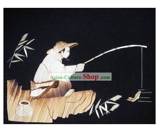 Peinture chinoise de blé à la main - Pêche
