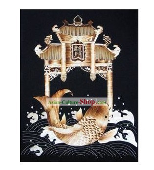 Chinesische Handmade Weizenhalm Malerei - Carp