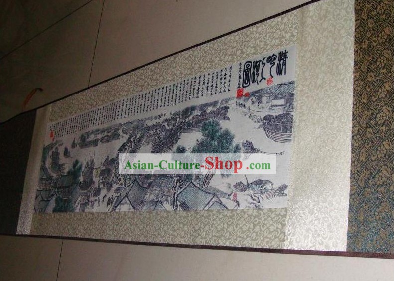 伝統的な中国シルクの絵画 - ピュアムーンフェスティバルでリバーサイドのシーン