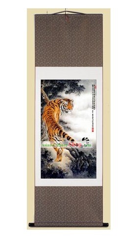 伝統的な中国シルクの絵画 - タイガークライミング