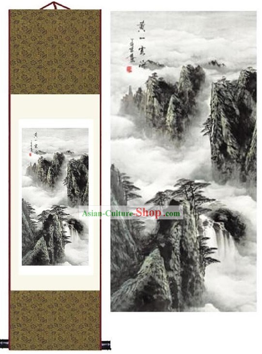 Pintura hecha a mano de seda china - Montaña Huangshan