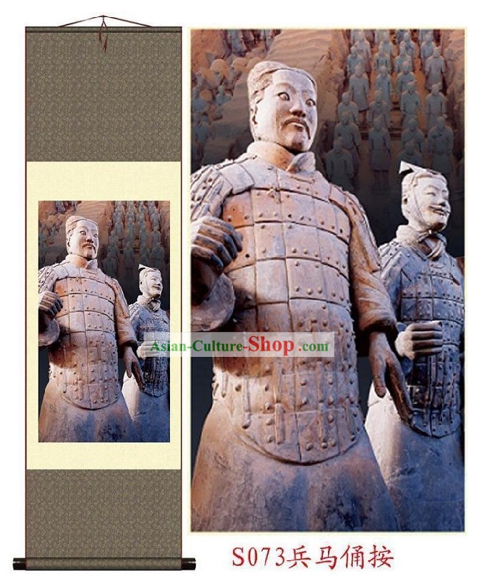 中国のシルクテラコッタの戦士の絵画