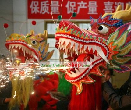 10人炎中国の伝統ドラゴンダンスのコスチュームコンプリートセット