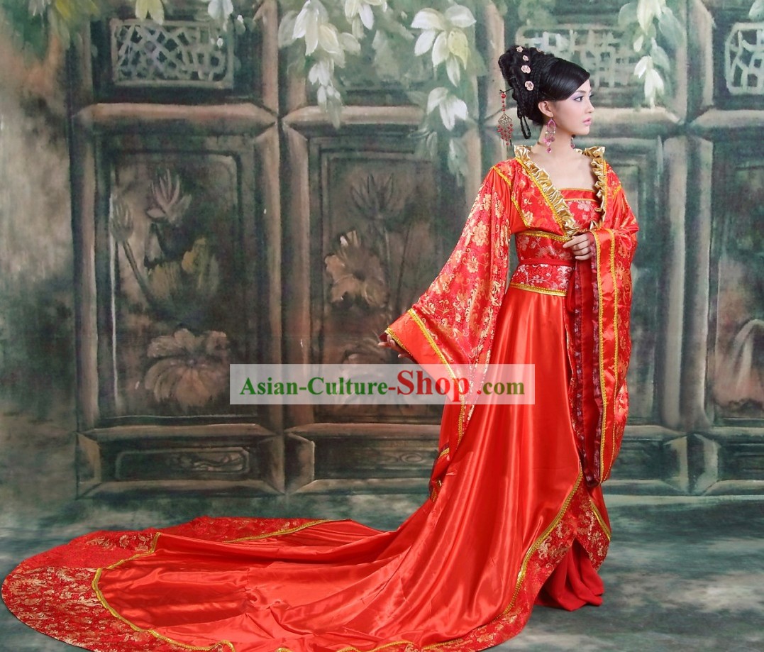 Chinese Ancient Princess Lucky Red Female Costumes Complete Set