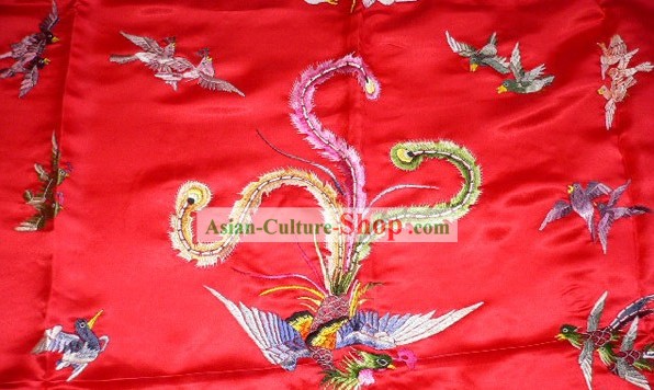 Colcha do casamento tradicional chinesa Silk - Centenas de aves Adorando Phoenix