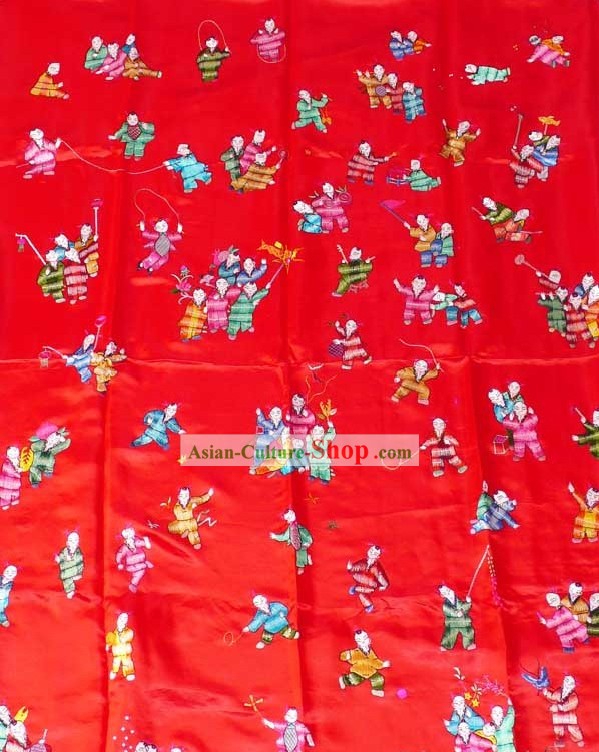 Bordado artesanal de la seda china Colcha - Cientos de niños