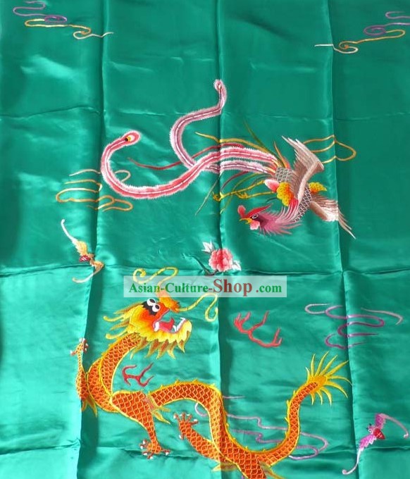 Mão colcha de seda chinesa Bordados - Dragão e Phoenix