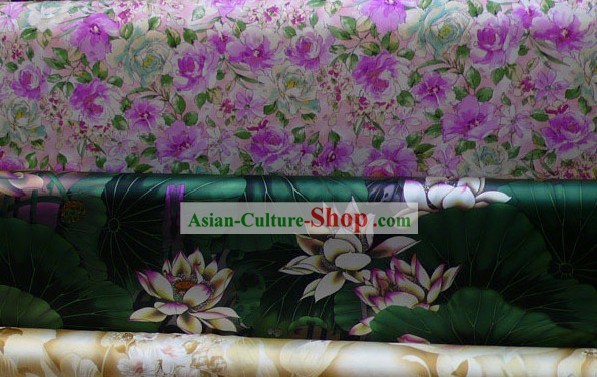 Verde tradicional Lotus tecido de seda pura