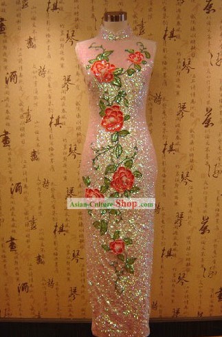 전통 수제 Shinning 꽃 Cheongsam