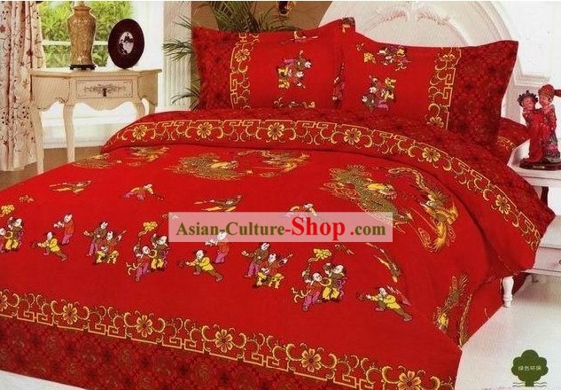 Chinoise de mariage Magnifique coton Bed Sheet Set (quatre pièces) - Début des fils