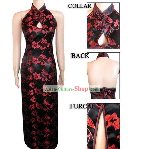 Traditionnelle Chinoise Rui Xiang Fu Noire cheongsam - Morning Glory