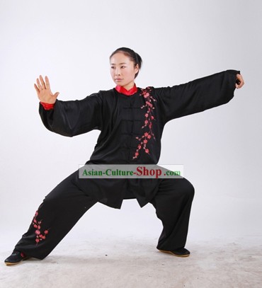 China Tai Chi bordado flor del ciruelo blusa y pantalones Juego completo