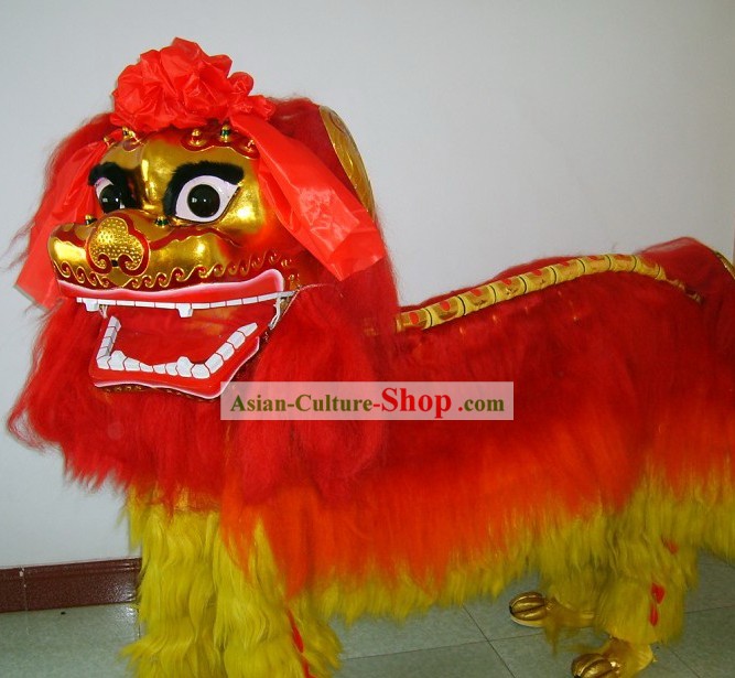 Suprema tradizionale Pechino lungo Yak Fur Leone costume di danza set completo
