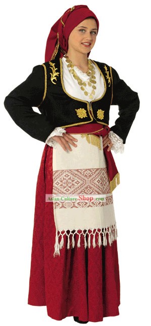 크레타 섬 사람 여성 전통 그리스어 댄스 옷입히기