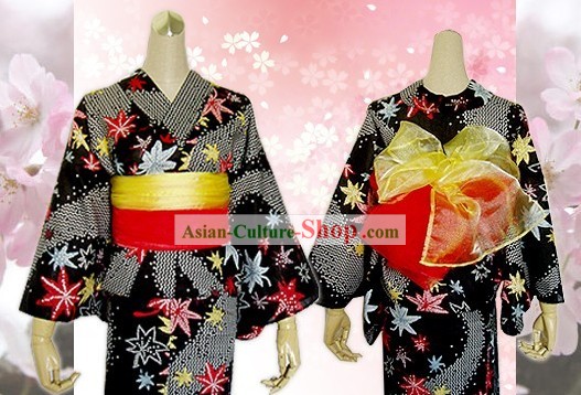Kimono japonés Tradiciona Mujer Yukata Vestido juego completo