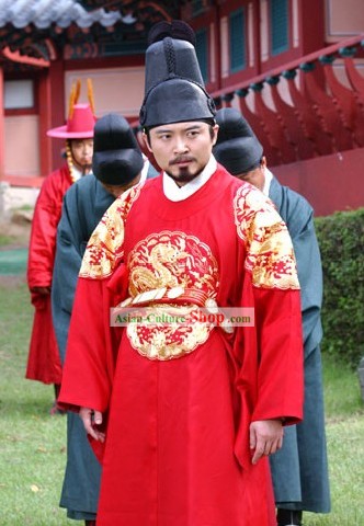 Ancient Korean Emperor Dragon Costumes and Hat Set