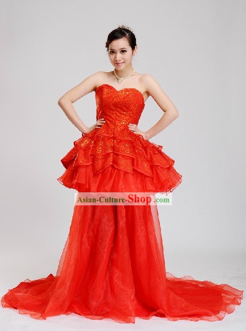 Traditional Chinese Romantic Red Wedding Evening Wear for Women