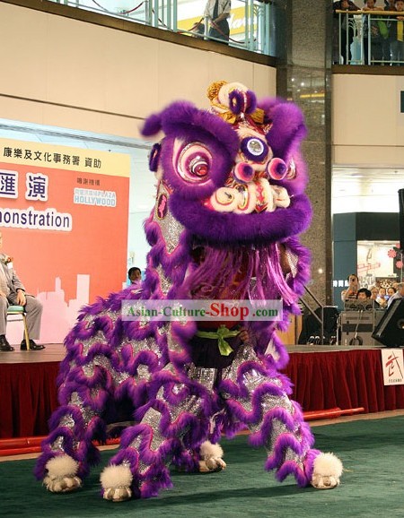 Luminous Competition and Parade Purple Sheep Fur Lion Dance Costume Complete Set