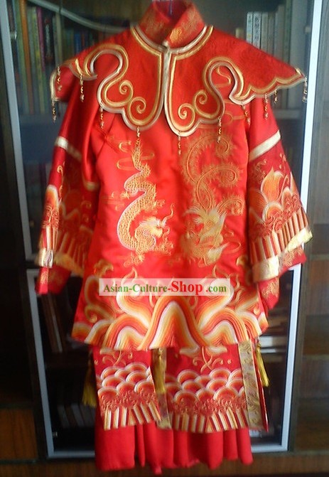 Traditional Chinese Dragon Phoenix Lucky Red Wedding Dress