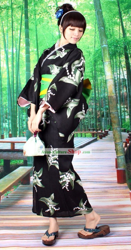 Традиционные японские кимоно юката Оби пояса и Джета Сандал Шесть пьес Комплект для женщин