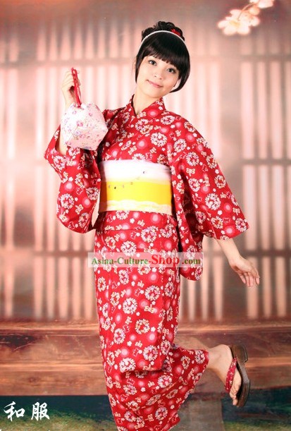 Dragonfly giapponese Yukata Kimono Obi Belt e Geta Sandal Sei pezzi set completo per le donne