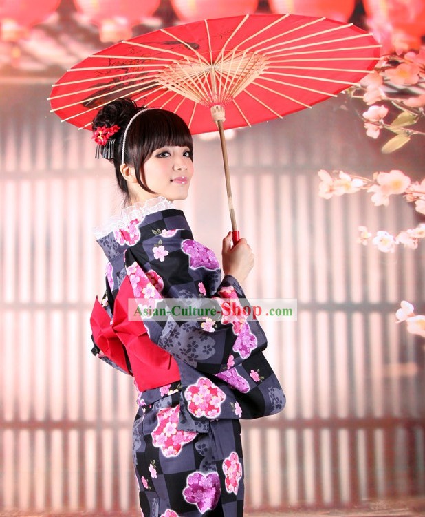 Giapponese classico Yukata Kimono Obi Belt Geta Sandal Set completo per le donne