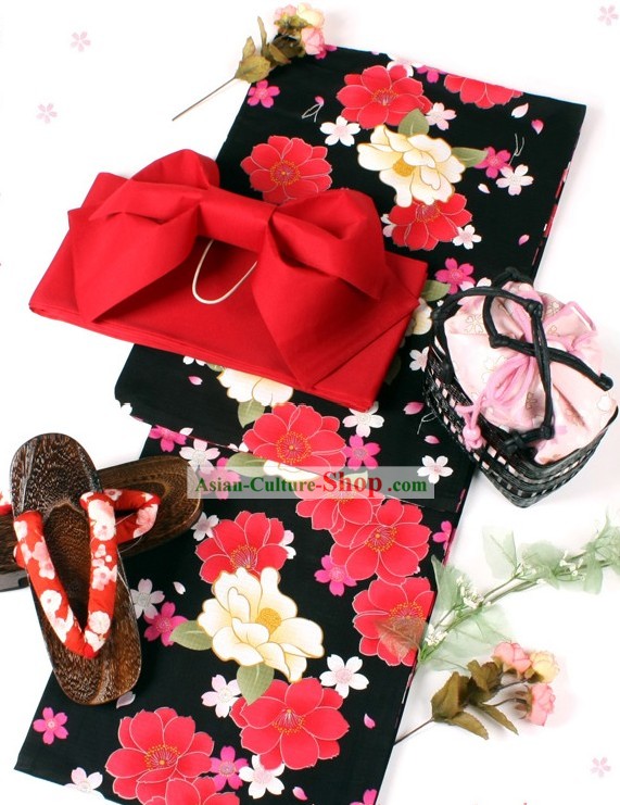 Femminile giapponese Yukata Kimono Obi Belt Geta Sandal Set completo