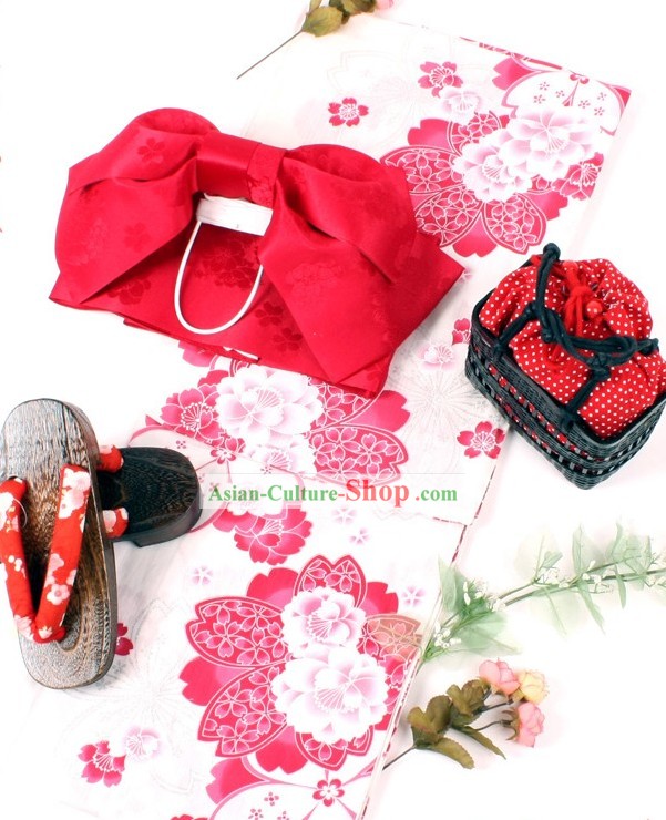 Japanische Yutaka Kimono Obi Gürtel Geta Sandal Komplett-Set für Damen