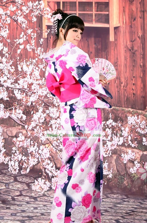 Traditionnel kimono japonais Yutaka Obi Ceinture Geta Sandal Set complet pour les femmes