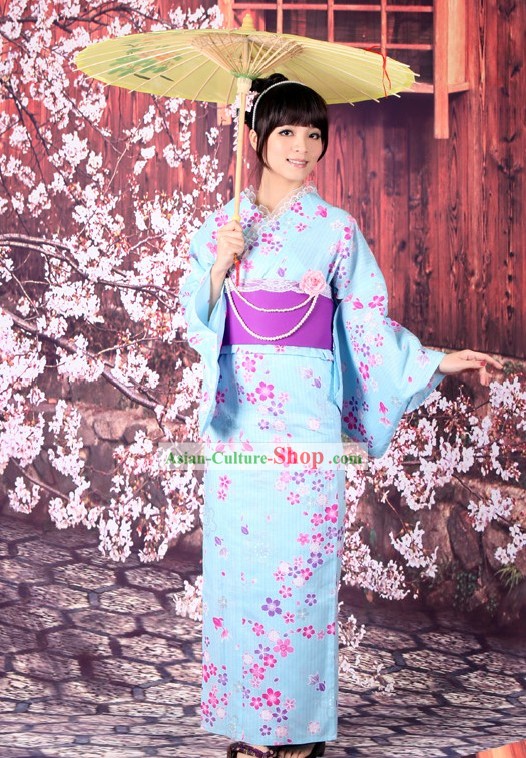 Traditionelle japanische Yutaka Kimono Kleidung Obi und Geta Sandal Komplett-Set für Damen