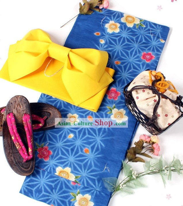 Kimono japonais Yutaka Obi et Geta Sandal Set complet pour les femmes
