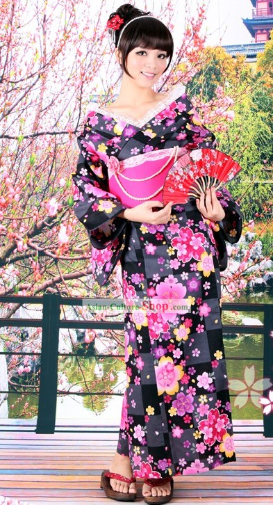 Japanische Yutaka Kimono Kleidung Obi und Geta Sandal Komplett-Set für Damen