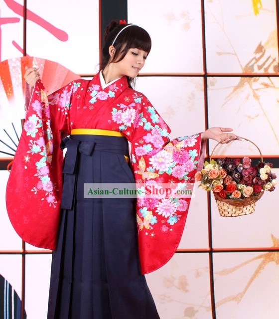Japanische Furisode Kimono Obi und Geta Sandal Komplett-Set für Damen