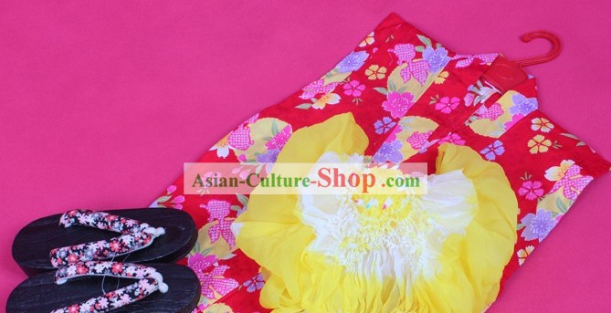 Japanischen Yukata Kimono Kleid Obi und Geta Sandal Komplett-Set für Kinder