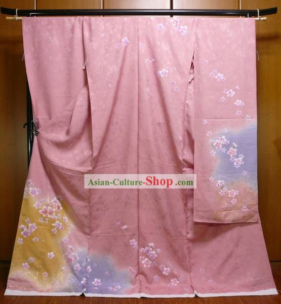 Japanische Klassik Furisode Kimono Kleid Obi und Geta Sandal Komplett-Set für Damen