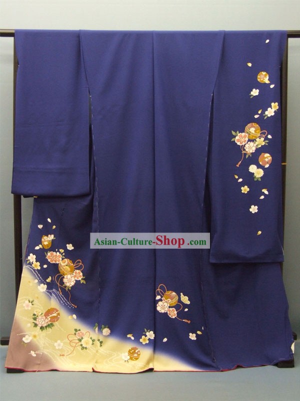 Japonais classique Furisode Robe Kimono Obi et Geta Sandal Set complet pour les femmes