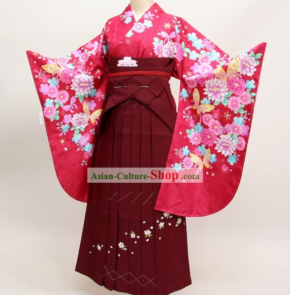 일본어 공식 기모노 복장과 여성 게타 샌달 완전한 세트