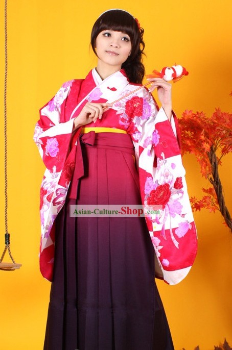 Japanische Furisode Kimono Obi und Geta Sandal Komplett-Set für Damen