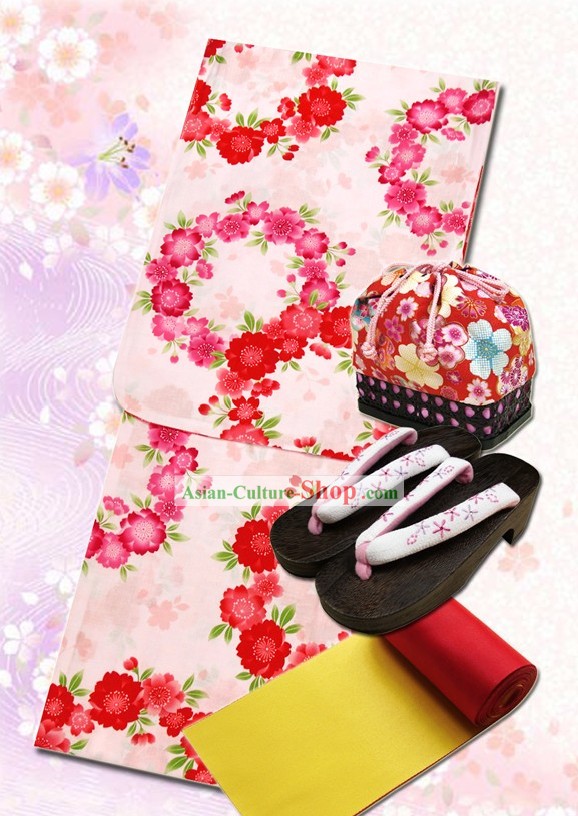 Yukata japonesa vestido kimono y Geta Set Sandal completa para la Mujer