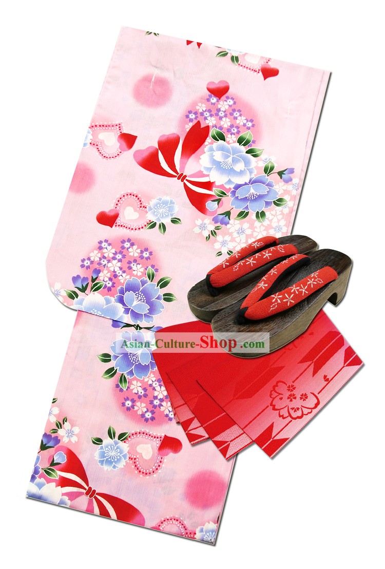 Traditionelle japanische Yukata Kimono Komplett-Set für Damen