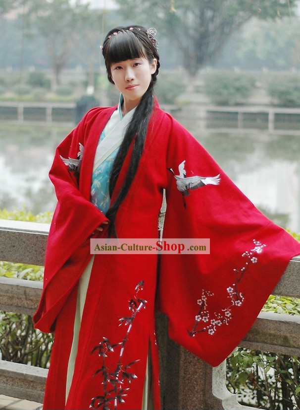 Traditional Chinese Lucky Red Cranes Wedding Dress