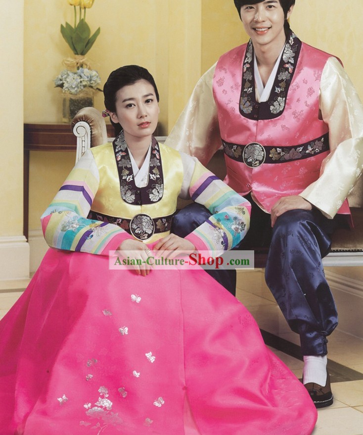 Traditional Korean Couple Hanbok Clothing 2 Sets