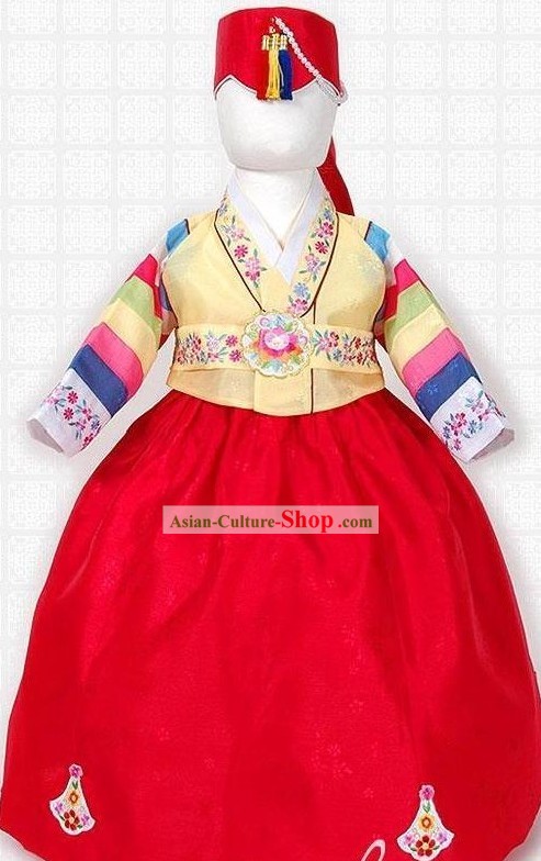 Korean Hanbok Costume and Hat for Girls