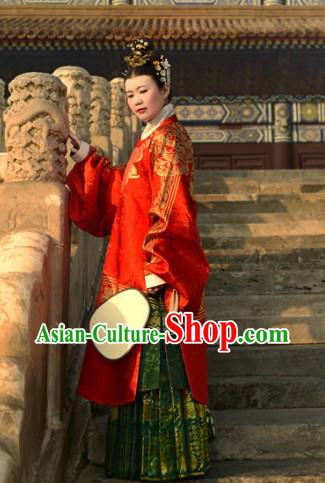 Ancient Chinese Ming Dynasty Red Lady Clothing Complete Set for Women