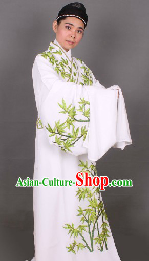 Ancient Chinese White Embroidered Bamboo Young Men Clothes