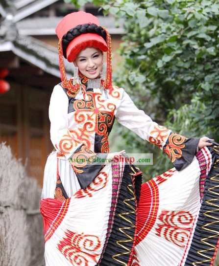 Traditional Yi Minority Women Clothing and Hat