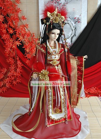 Ancient Chinese Imperial Princess Wedding Dress, Headwear and Long Wig